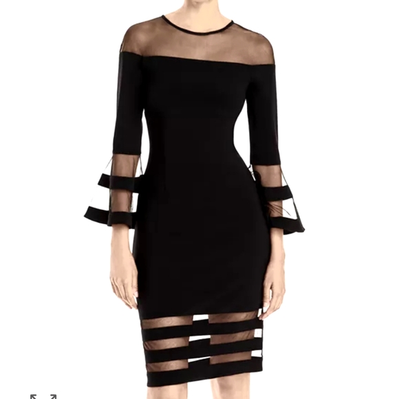 Betsy & Adam Dresses & Skirts - Betsy & Adam Darkest Navy Dress Horizontal Mesh Panels Cocktail Sheath Bell Slve